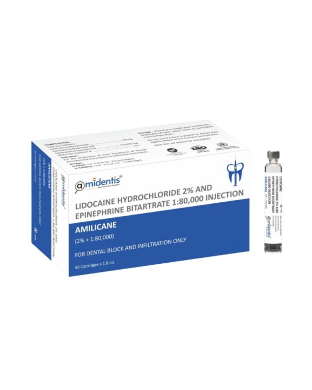 Amilicane lidocaine hydrochloride 2% with epinephrine dental local anesthetic cartridges by Amidentis