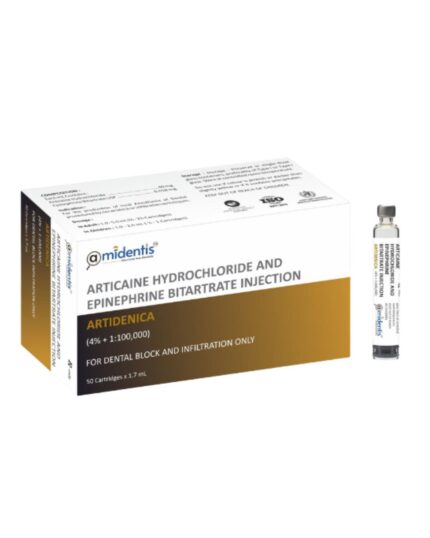 Artidentica Articaine Hydrochloride 4% with epinephrine dental local anesthetic cartridges by Amidentis