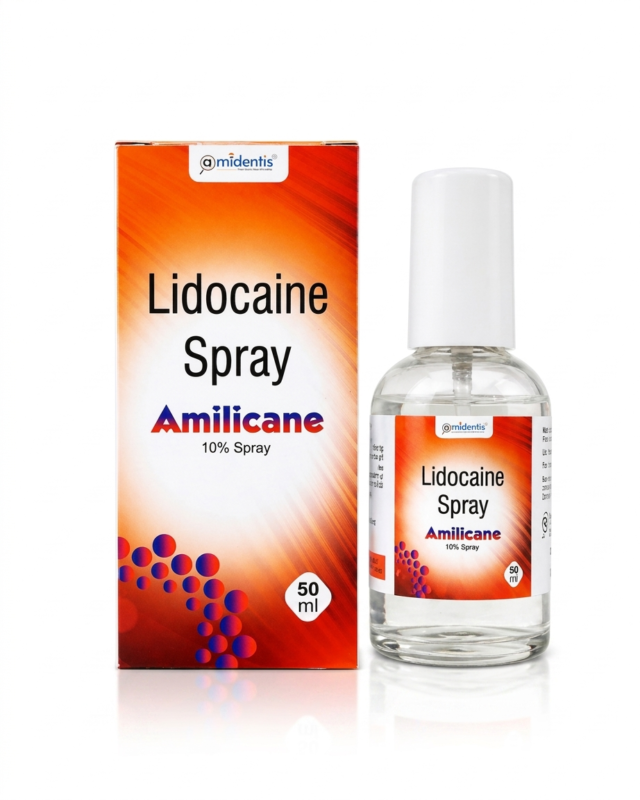 Amilicane 10 percent lidocaine topical anesthetic spray for pain relief by Amidentis