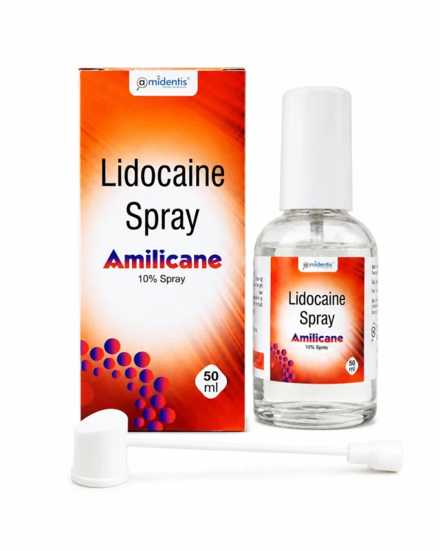 Amilicane 10 percent lidocaine topical anesthetic spray for pain relief by Amidentis
